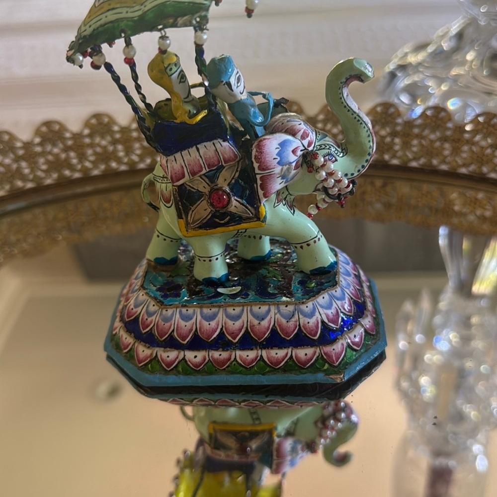Colorful Elephant Figurine with Riders